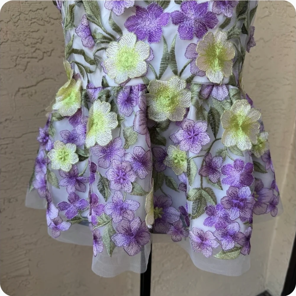 Muse Floral Peplum Tank Top in Purple and Lime - Picture 6 of 11